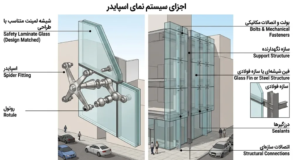 مقایسه نمای کرتین وال و اسپایدر؛ کدام نمای شیشهای بهتر است؟ 3 j33