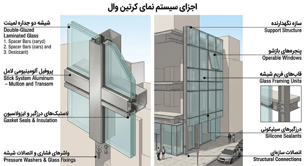 مزایا و معایب نمای کرتین وال؛ بررسی کامل عملکرد، هزینه و کاربرد 2 j8 1